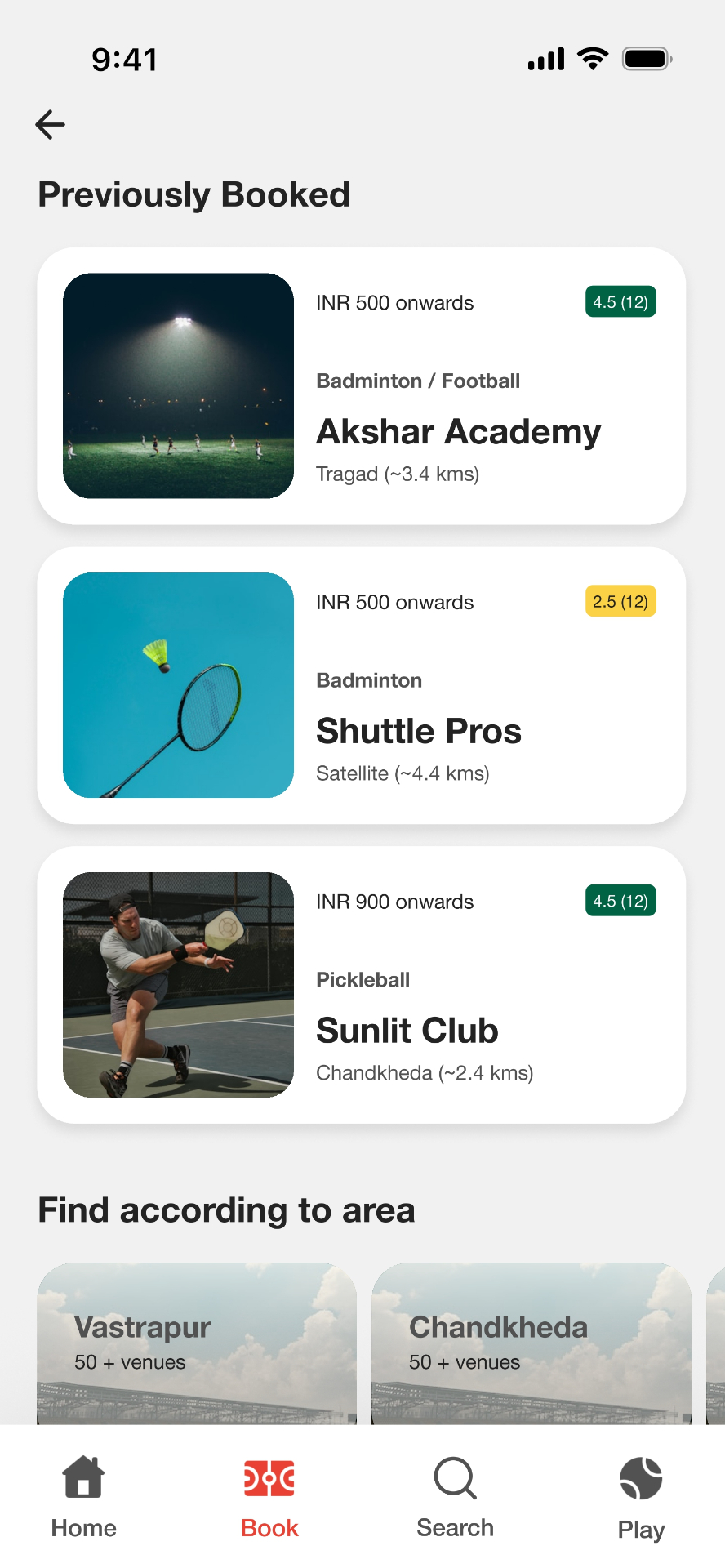 KRIDA app screen — Book a Venue
