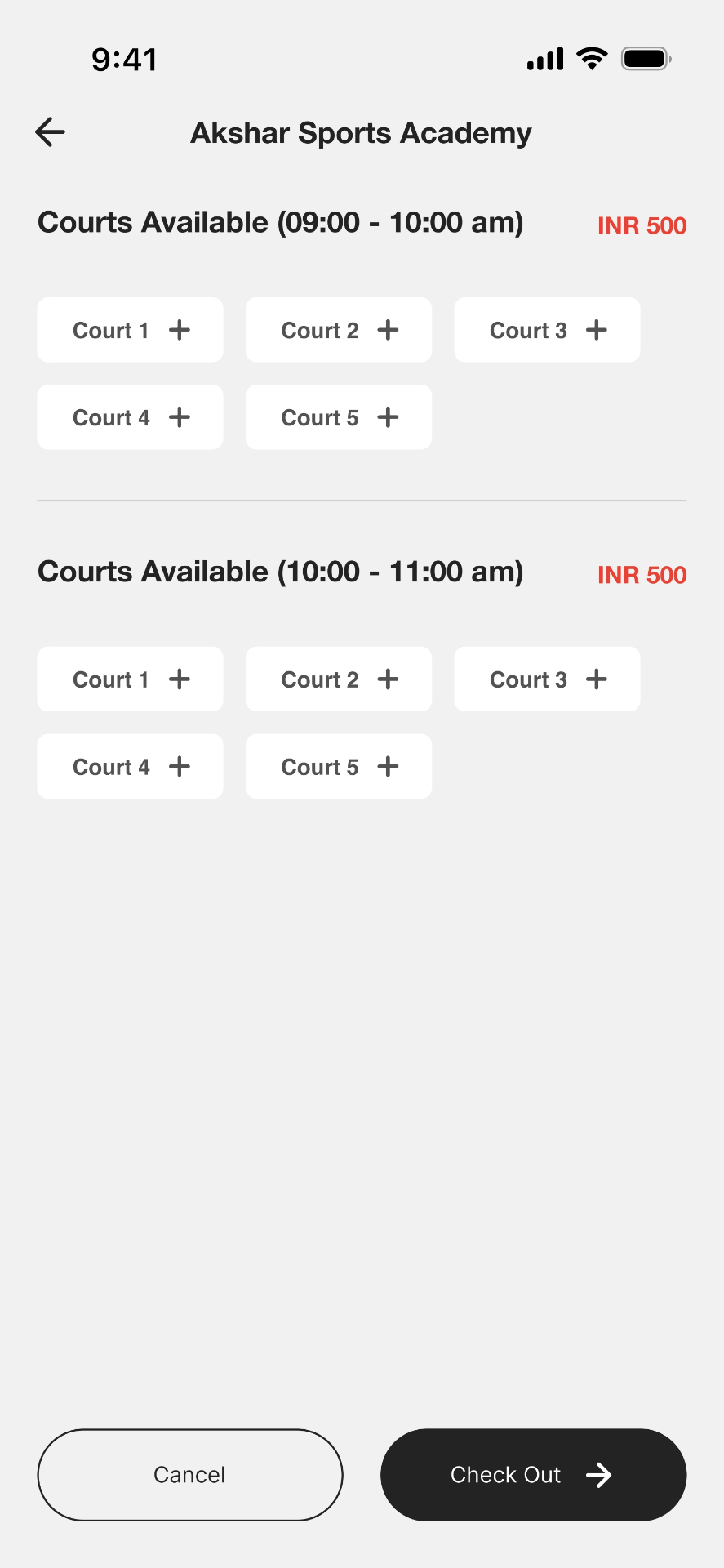 KRIDA app screen — Choose Courts