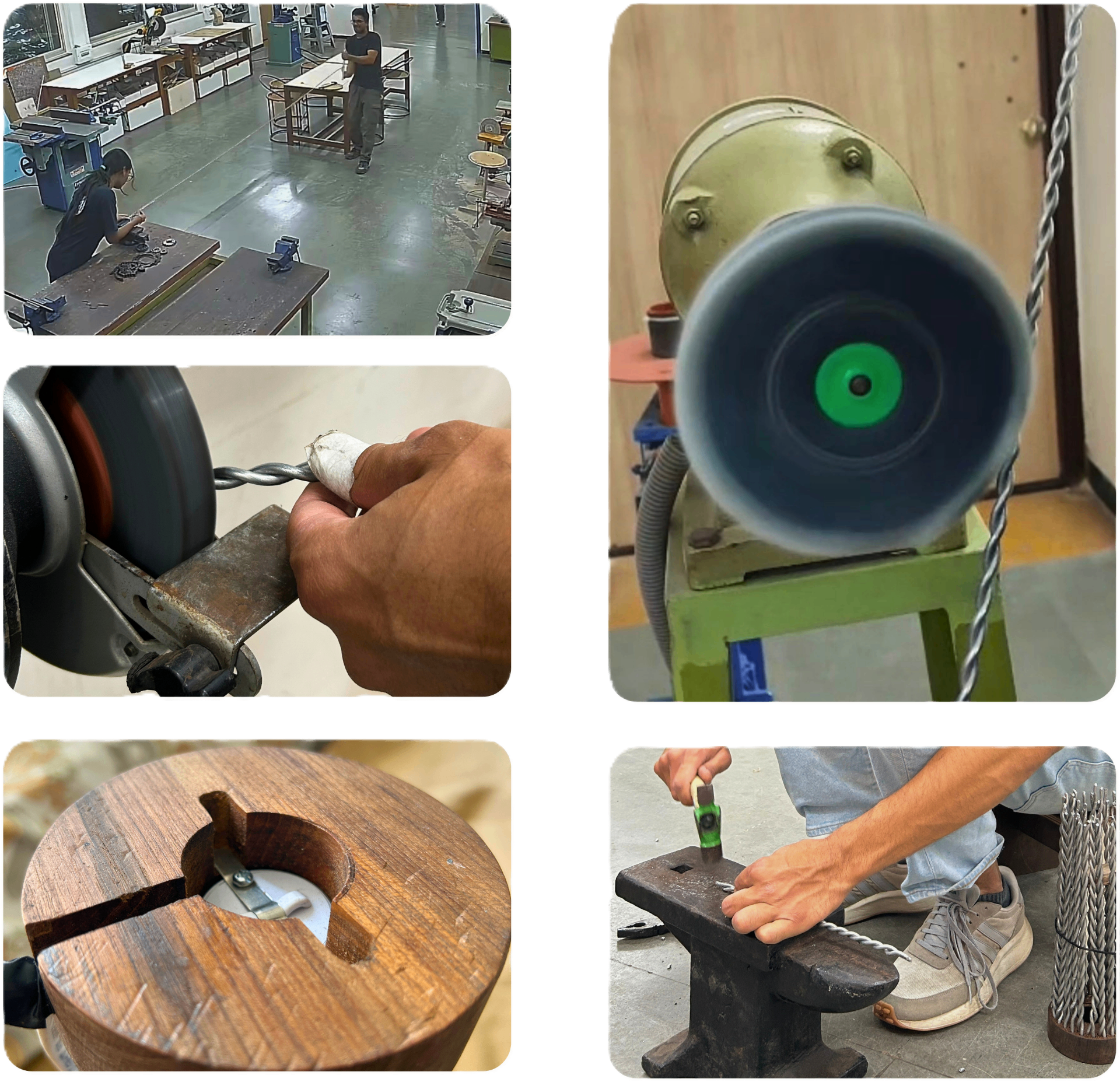 Workshop process — twisting, buffing, joinery